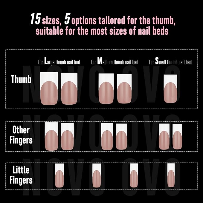 NOVO OVO Medium Sharp Square White French Tip Nail Tips Press on Brown Pink, Extra Thick NEED Builder Gel & Top Coat & Glue, Soft Gel full Cover False Fake Nail Extension for Salon DIYx15 Sizes 180pc