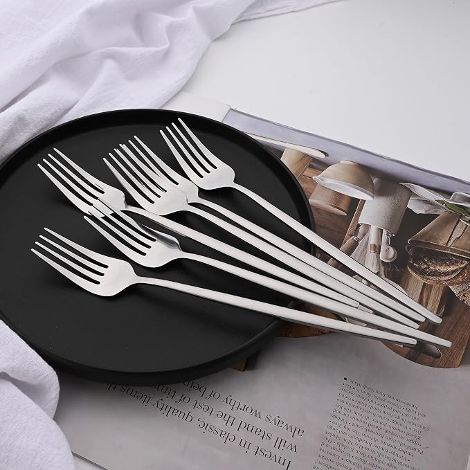 Silver Silverware Set, 24-Piece Stainless Steel Flatware Set Service For 6, Mirror Polished Tableware Cutlery Set Knife Fork And Spoon For Home & Restaurant, Dishwasher Safe