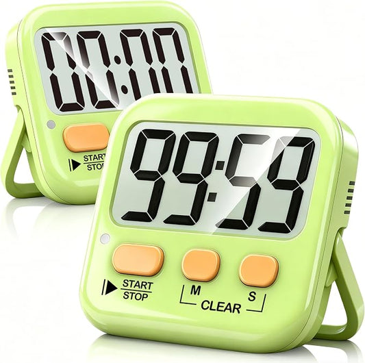 2 Pack Digital Timer for Kids Classroom Kitchen Timers for Cooking | w/ Battery, Easy to View, Alarm, Mute Mode, Count Down/Up, Magnetic, Kickstand, Hanging, Classroom Timer for Teacher Supplies