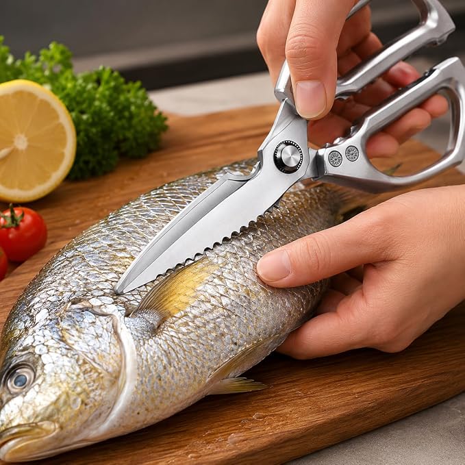 Kitchen Scissors Heavy Duty, Multi-Purpose Kitchen Shears, Dishwasher Safe Food Scissors for Chicken, Poultry, Fish, Meat & Herbs, Stainless Steel Kitchen Shears with Non-Slip Grip - Silver