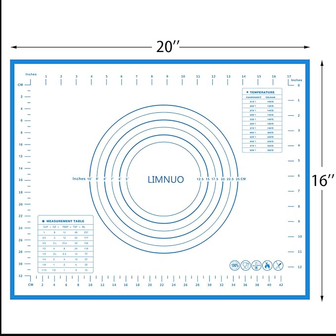 Silicone Baking Mat，Non Stick Rolling Dough with Measurements for Pie Pizza Cookies Fondant Making，Extra Thick Non Slip Silicone Pastry Mat (Blue, M-16"×20")