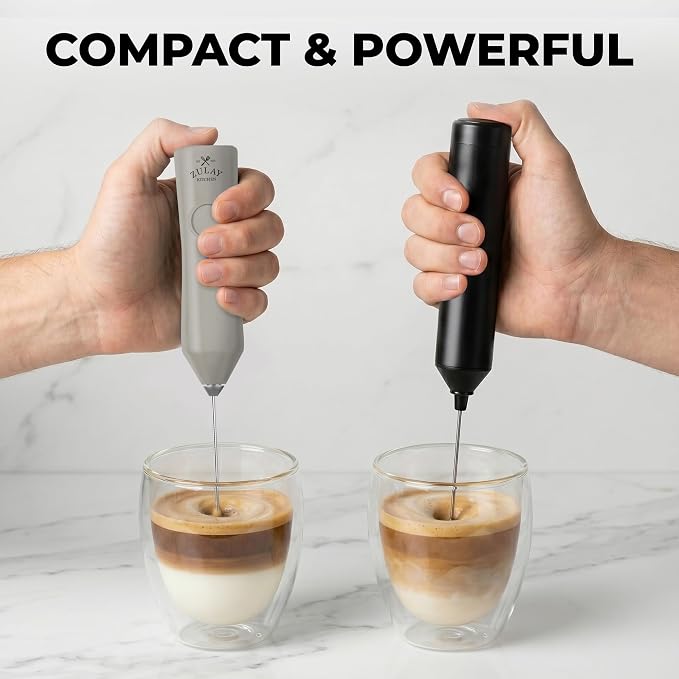 Zulay Kitchen Rechargeable Milk Frother Handheld - Frother Wand, Drink Mixer, Electric Whisk Frother, for Cappuccinos, Matcha & Protein Powder - Dynamic Triple Whisk, 3 Speed 500mAh Light Gray