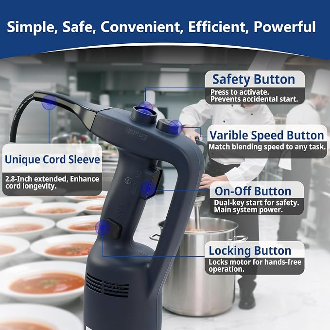 VONCI 500W Commercial Immersion Blender, 16" SUS 304 Removable Shaft, Heavy Duty Power Hand Mixer with Variable Speed 6000-20000RPM, Professional Electric Stick Blender for Restaurant Kitchen Use.