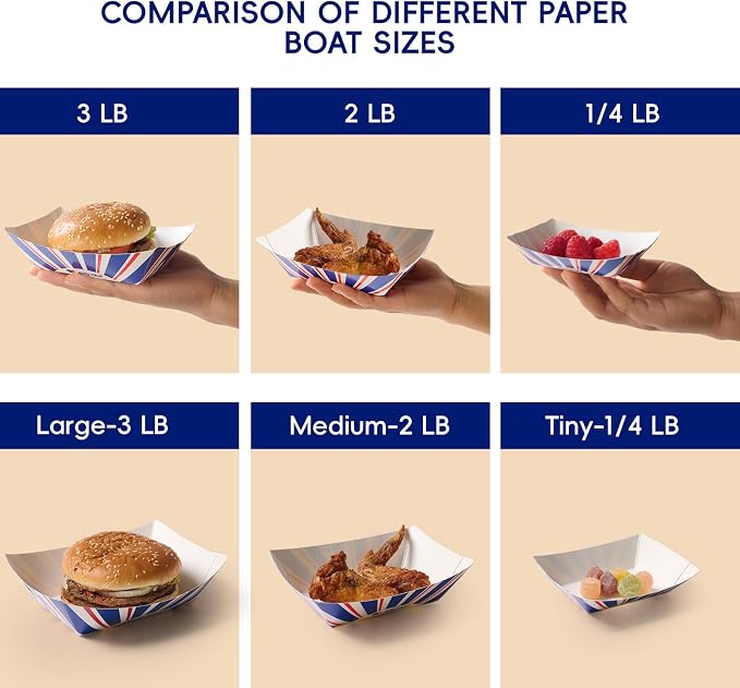 2lb Paper Food Trays, 250 Pack Paper Food Boats Disposable Serving Boats for Gameday,Food Holder Trays for Snacks French Fries Nachos Hot Dog Tacos BBQ Party