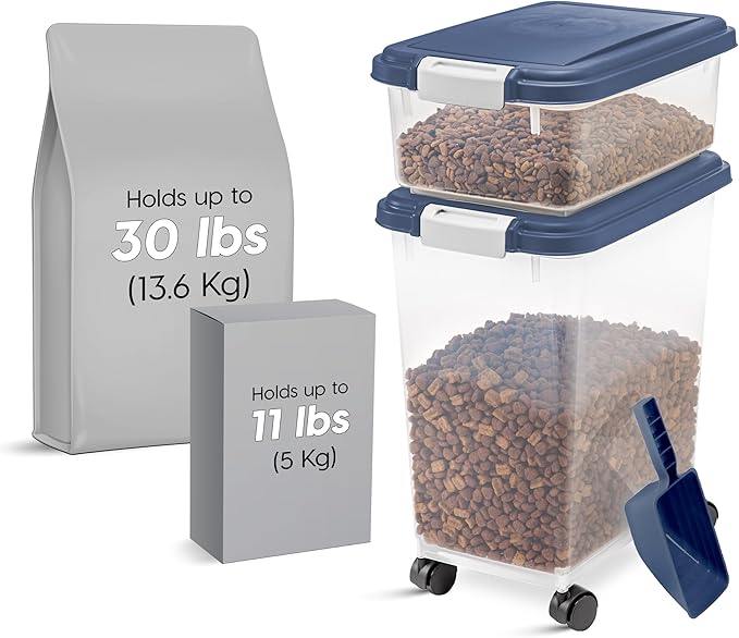 IRIS USA Dog Food Storage Container, Up to 30+11 lbs, Gray/Dark Gray | Made in the USA, Includes 2-Cup Scoop & Wheels, Airtight Seal, BPA-Free, Bird Seed, Cat food, Cat Litter, Treats, Toys
