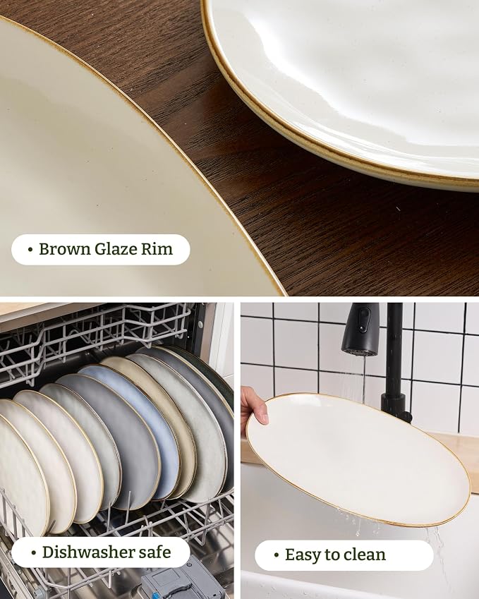 famiware Serving Platters Set of 3 Sizes - Oval, Vanilla White | 15.59"/14.3"/12.9" Fine Stoneware Serving Trays for Party, Entertaining for Food, Turkey, Cheese, Microwave Dishwasher Safe