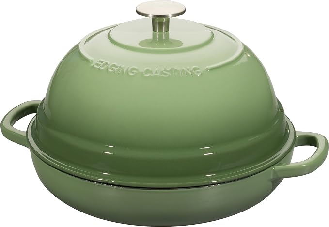 EDGING CASTING Enameled Cast Iron Dutch Oven Pot with Lid, Round Bread Oven for Homemade Sourdough Bread Baking, 6 Quart, Pistachio Green