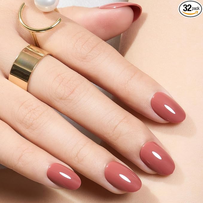 modelones Pink Short Press on Nails, Summer Oval Fake Nails Kit Press Ons | with Nail Glue, Adhesive Tabs, Nail File, Prep Pad, Manicure Stick, 32Pcs 16 Sizes, Women Girl Gift