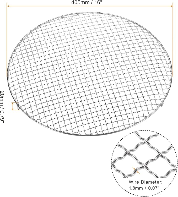 HARFINGTON 2pcs Round Cooking Rack 16-inch 201 Stainless Steel Cross Wire Barbecue Grill Net with 20mm Legs for Cooking Baking Steaming BBQ