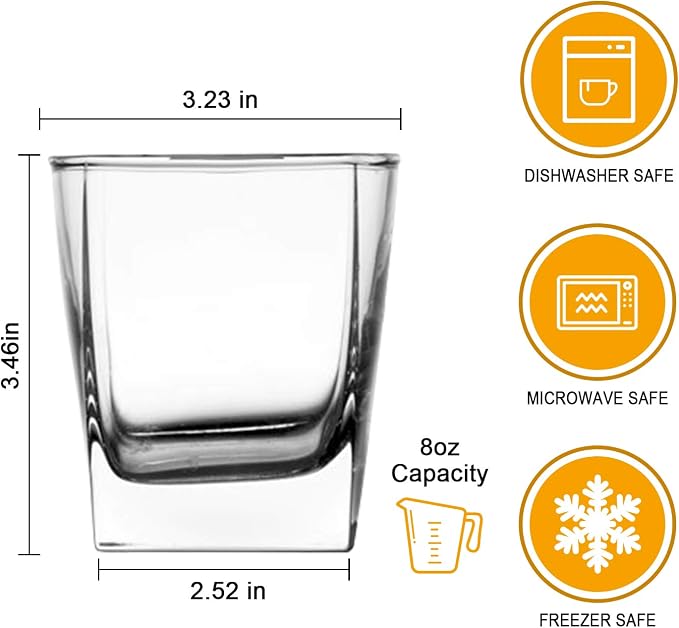 QAPPDA Heavy Base Whiskey Glasses, 8 oz Set of 12, Premium Quality Glass, Classic Design, Ideal for Whiskey, Vodka, Tequila, Cocktails, Great Gift Set | Elegant Old Fashioned Drinking Glasses Set for Whiskey, Juice, Cocktails, Beer and More - Dishwashe...