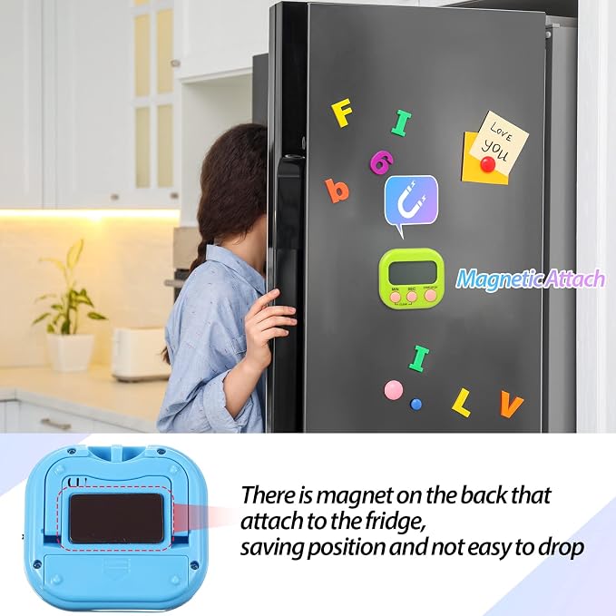 Weewooday 24 Pcs Small Digital Kitchen Timer Magnetic Back and Switch Minute Second Count up Countdown Big LCD Display Loud Alarm for Teacher Cooking Baking (Colorful)