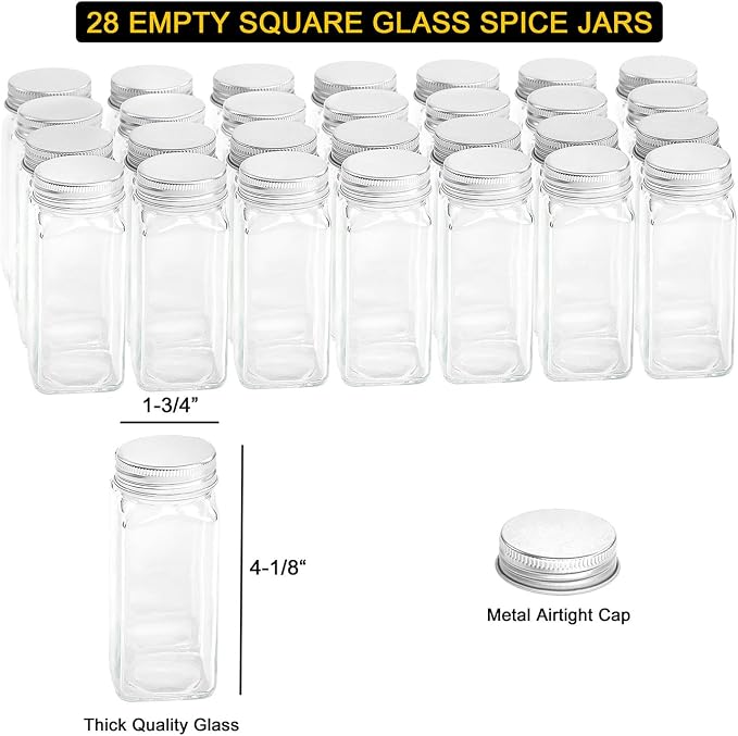 SpaceAid Spice Rack Organizer with 24 Spice Jars, 386 Spice Labels, Chalk Marker and Funnel Set for Cabinet, Countertop, Pantry, Cupboard or Door & Wall Mount -24 Jars, 11.8" W × 10.8" H, Black