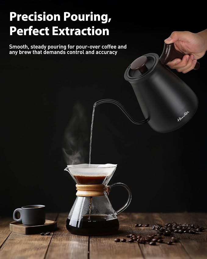 Harriet Gooseneck Electric Kettle, 0.8L, 1°F Control, Brew Timer | 120-Min Keep Warm, 104–203°F Control, Built-In Brew Timer, SUS304 Stainless Steel, Wood-Accent Handle for Pour-Over Coffee