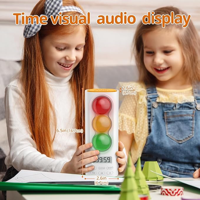 Traffic Light Timer, Custom Countdown, ADHD Tool, Volume & 4 Rings | visual meeting Classroom Desk Kitchen Type C Included Back to School