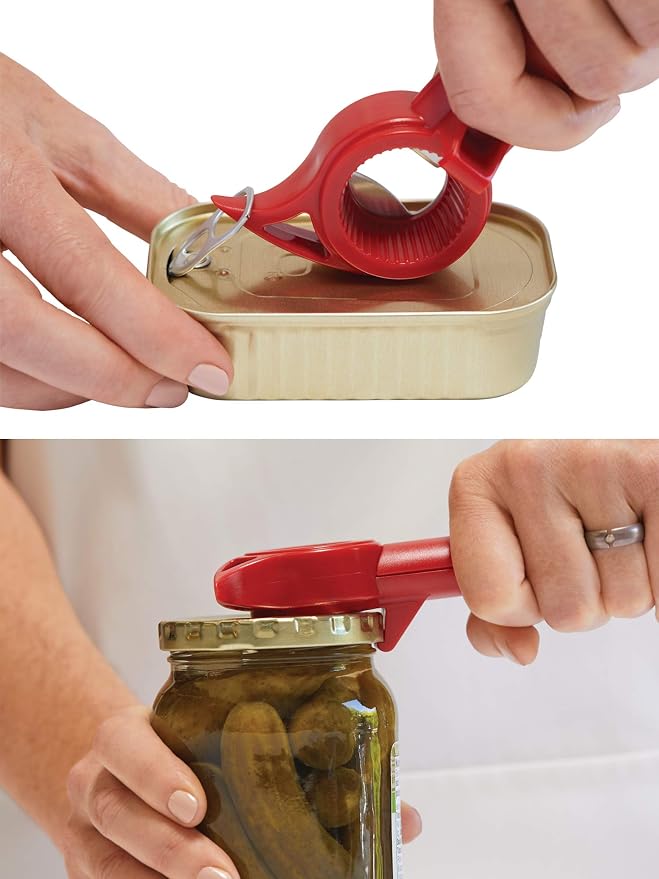 Kuhn Rikon 5-in-1 Auto Safety Master Opener for Cans, Bottles and Jars, White, 9 x 2.75 inches