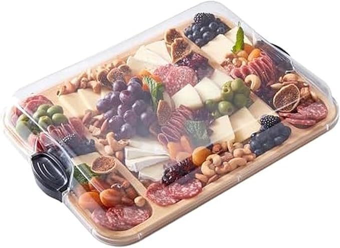 FARBERWARE Build-a-Board Cutting Board with Three Compartments and Clear Locking Lid for Charcuterie, Snacks, and More, Bamboo