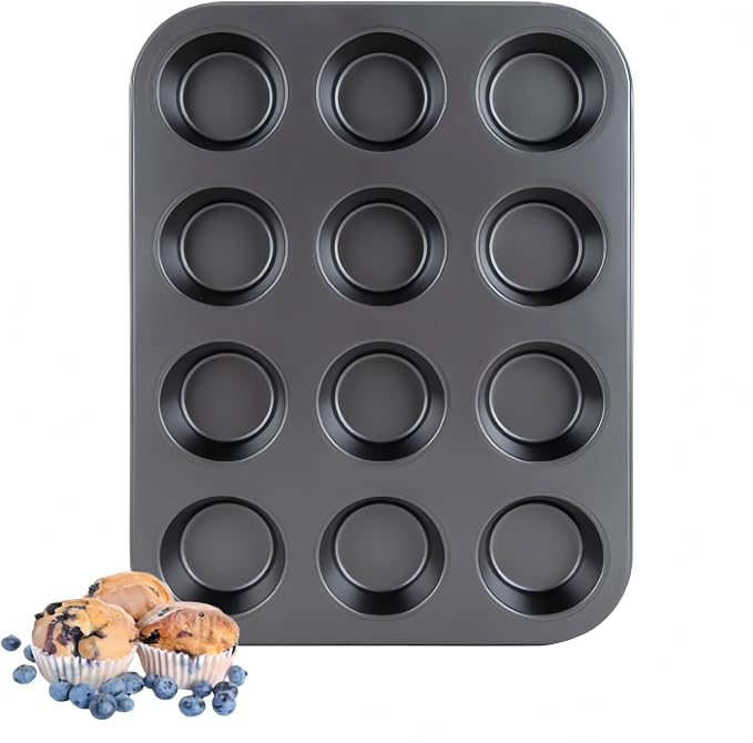 Muffin Pan for Baking，Non-Stick Muffin Tin Nonstick 12 Cup | Baking Pans Set, Carbon Steel Baking Supplies，13.9x10.4x1.22