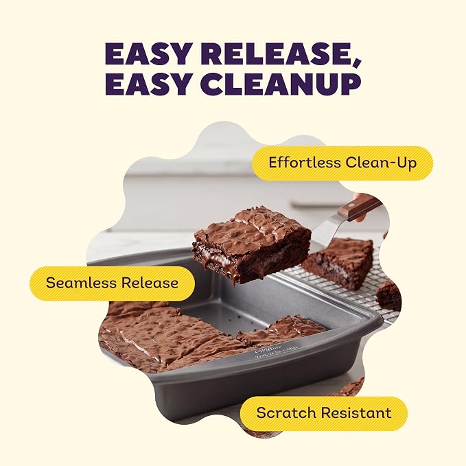 Wilton Platinum Non-Stick Square Pan, Stainless Steel, 9 x 9 in. | DURALAST Silicone Infused Double Coating, 5X More Durable with Anti-Warping Technology, Perfect for Brownies & Square Cakes