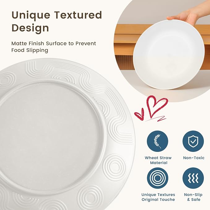 Premium Wheat Straw Dinnerware Sets - 24 PCS Dinner Plates,Plates,Cereal Bowls,Drinking Cups,Lightweight & Unbreakable Dishes Sets for 6,Dishwasher & Microwave Safe for Home - White