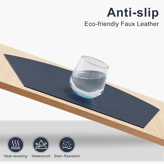 Homaxy Wedge Faux Leather Placemats for Round Table, Set of 6, Navy Blue | Waterproof Wipeable Washable Table Mats, Easy to Clean Anti-Slip Place Mats, 11.8" x 17"