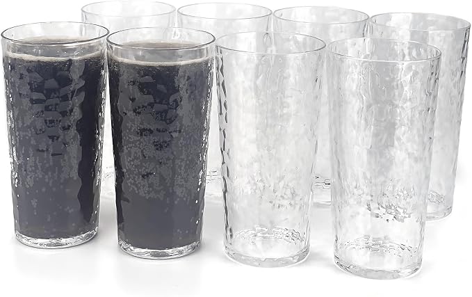 Yalin 24-Ounce Plastic Tumbler Acrylic Drinking Glasses, Reusable Plastic Cups, Stackable, BPA-Free, Shatter Proof, Dishwasher Safe, Set of 8 (Clear)