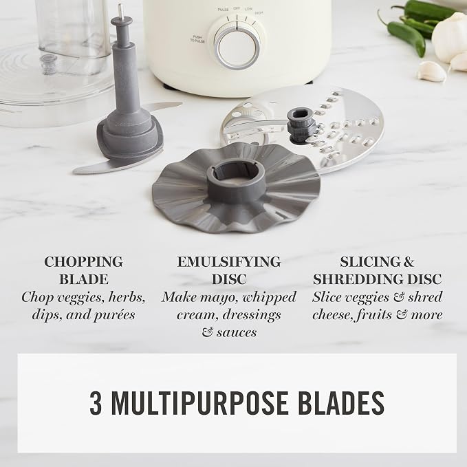 Martha Stewart 10 Cup Food Processor & Electric Chopper, One Touch Pulse | BPA-Free Bowl, 3 Multipurpose Blades, Easy Food Prep, Chop, Slice, Shred, Puree, Emulsify, Speed Dial, Wide Feed Chute, Cream
