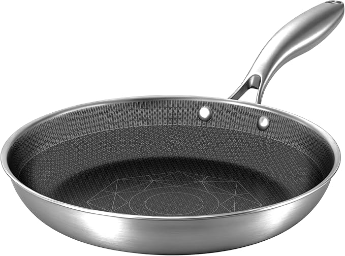 COOKER KING 10 Inch Frying Pan Nonstick,Stainless Steel Tri-Ply Skillet | Induction Pan, Easy-Clean, Non-Toxic, Oven & Dishwasher Safe, Metal Utensil Safe,Perfect for Steaks and Everyday Meals