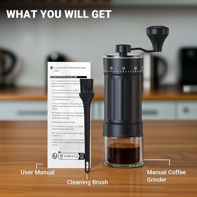 CEVING Mini Manual Coffee Grinder With 40 Adjustable Settings, Black | Portable Hand Coffee Bean Mill with Ceramic Conical Burrs, 30g Capacity, Ideal for Travel, Camping, French Press, Pour Over
