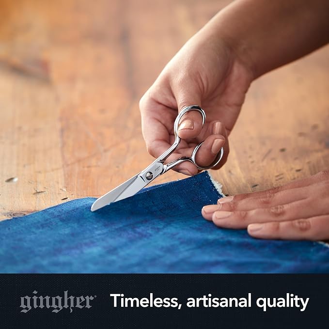Gingher 5" Straight Fabric Scissors for Cutting Curves & Buttonholes | Premium Hand-Finished Forged Steel, Sharp Knife Edge Sewing Scissors for Cutting Cloth, Ambidextrous Design, Leather Sheath