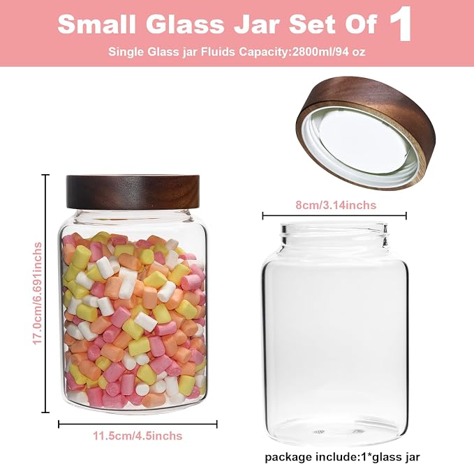 40 oz Glass Jar with Wooden Screw Lid 1200ml Airtight Coffee Sugar Container Clear Food Storage Canisters Bottle for Spice Herb Kitchen Tea Overnight Oats Bar Parfait Snacks (1200ml(40oz)-1 pack)