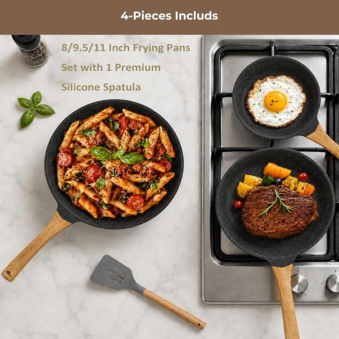 ITSMILLERS Kitchen Nonstick Cookware 3 Piece Omelette Pan Skillet Set, Nonstick Die-cast Deep Frying Pans set with Induction Bottom, 8, 9.5 & 11 Inches Frying Pans with Stay Cool Handles, PFOA Free