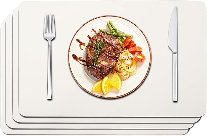Maxpearl Faux Leather Placemats Set of 4, Easy to Clean, Ivory White | Waterproof - Heat Resistant - Non Slip - Wipe Clean Dining Table Place Mats, Suitable for Indoor & Outdoor Use, 17''×12''