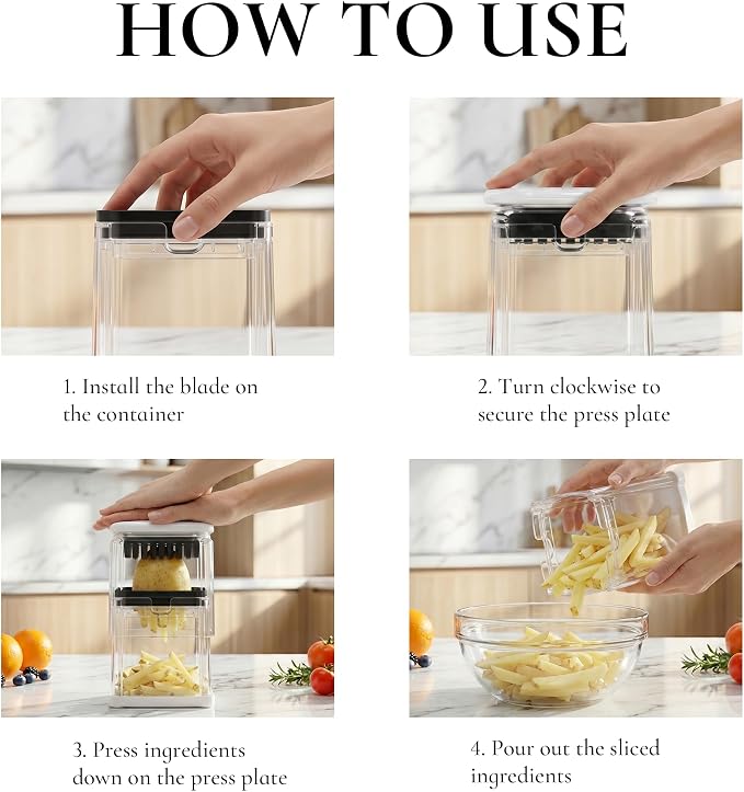 2-in-1 French Fry Cutter Potato Slicer with Container Manual Vegetable Chopper with 2 Blades Potato Cutter for Fries Apple Slicer