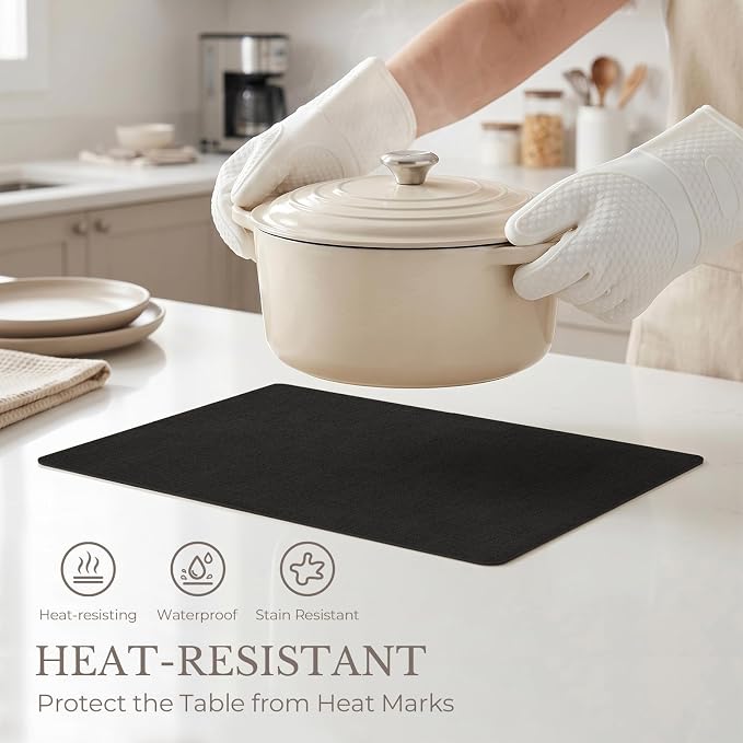 Romanstile Vinyl Placemats Set of 4-12 X 17 Inch - Faux Leather 100% Waterproof Wipeable Anti Slip Place Mats, Heat Resistant Reversible PU Table Mats for Kitchen Dining Party Outdoor, Black