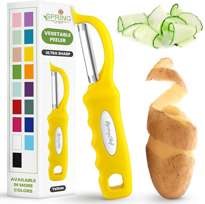 Spring Chef Swivel Potato Peeler for Kitchen with Soft Grip Handle, Yellow | Premium Vegetable Peeler w/ Sharp Stainless Steel Blades, Multifunctional Food Peeler for Apple, Carrot, Cucumber, Fruit
