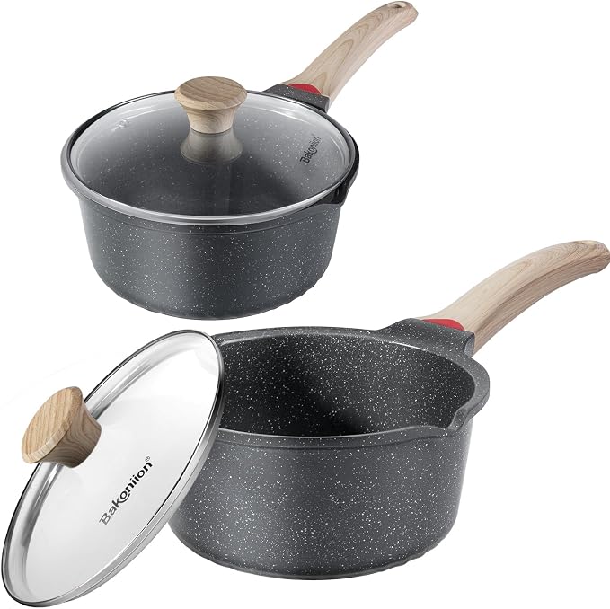 Ceramic Nonstick Saucepan Set 2QT and 4QT, Cast Aluminum Cooking Pots with Side Pour Spouts,Compatible with All Cooktops,Dishwasher Safe