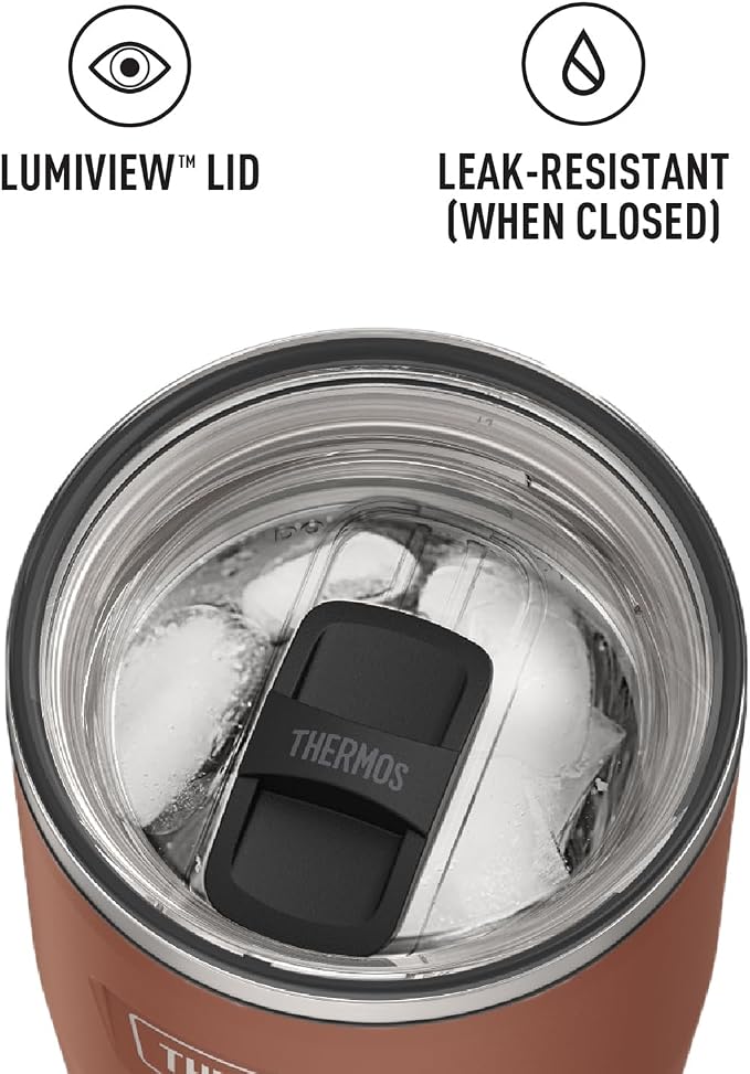 THERMOS Icon Series 24oz Stainless Steel Tumbler with Slide Lock Lid, Leakproof, Fits Cupholder, Dishwasher Safe, Griptec™ Non‑Slip Base, Keeps Drinks Hot 6 Hrs/Cold 22 Hrs, Saddle