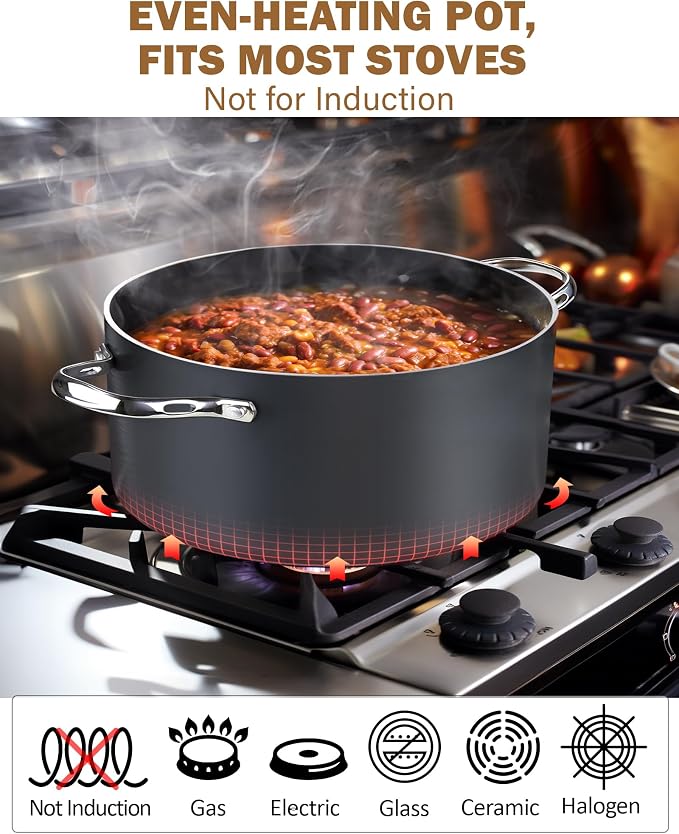 Cooks Standard Classic 7-Quart Hard Anodized Nonstick Stock Pot Dutch Oven | Heavy-Gauge Aluminum Body & Vented Tempered Glass Lid. Fits gas, electric & ceramic cooktops, Not Induction, Black