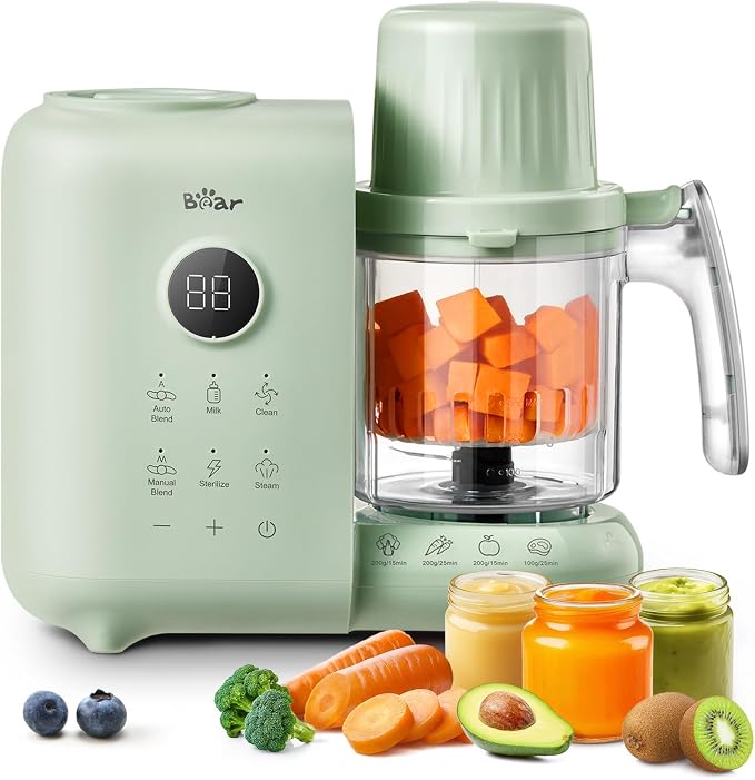 Bear Baby Food Maker Steamer&Blender with Dual-Layer Steam Baskets, 18.5oz | OneStep Baby Food Processor Puree Maker Grinder Mills Bottle Warmer, Sterili-zing for Healthy Homemade Baby Puree, BPA-Free