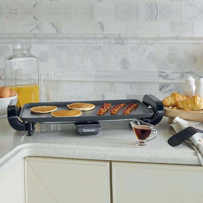 Kenmore Electric Griddle NonStick 1500W Adjustable Temperature 10"x18" Easy to Clean Large Cooking Surface Ideal for Pancakes Grilled Cheese Breakfast and Family Meals