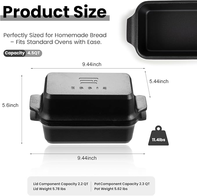 Cast Iron Duct Oven for Sourdough Bread baking, 9×5 Loaf Pan with Lid, Bread Pans for Homemade Bread, 2 in 1 Dutch Oven Pot with Lid, Pre-Seasoned (4.5 QT)