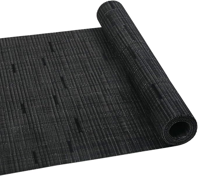 SHACOS Woven Vinyl Table Runner 12x54 inch Indoor Outdoor Table Mats Wipe Clean Plastic Runners for Dining Table Coffee Table Cabinet, Black