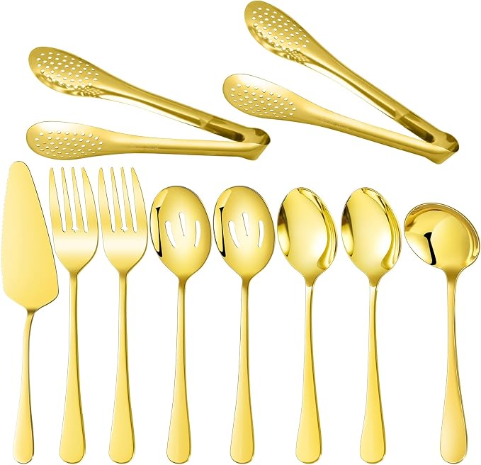 10 PCS 18/8 Gold Stainless Steel Serving Utensils Set