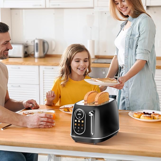 Keenstone Smart Touch Screen Toaster 2 Slice, Retro Wide Slot Stainless Steel Toaster with 6 Browning Levels, Reheat & Defrost, for Bagel, Toast, Bread, Removable Crumb Tray, Black