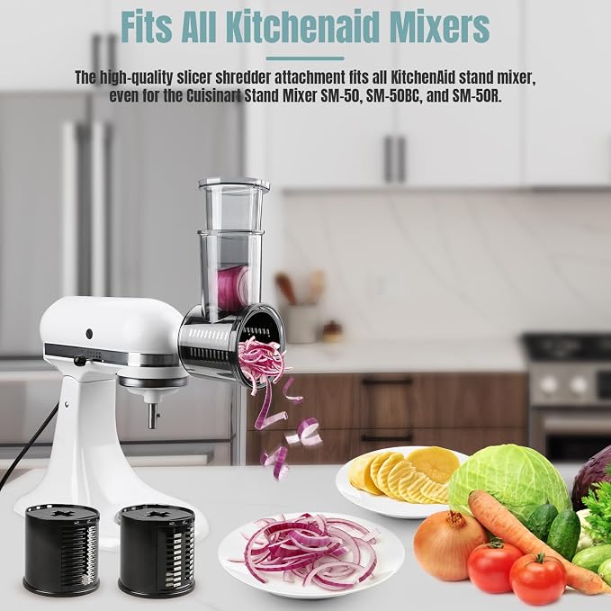 Stainless Steel Slicer Shredder Attachments for KitchenAid Stand Mixers | Vegetable Shredder, Cheese Grater, Salad Maker, Food Slicers Chopper Grinding Powder Accessories, Detachable 5 Blades