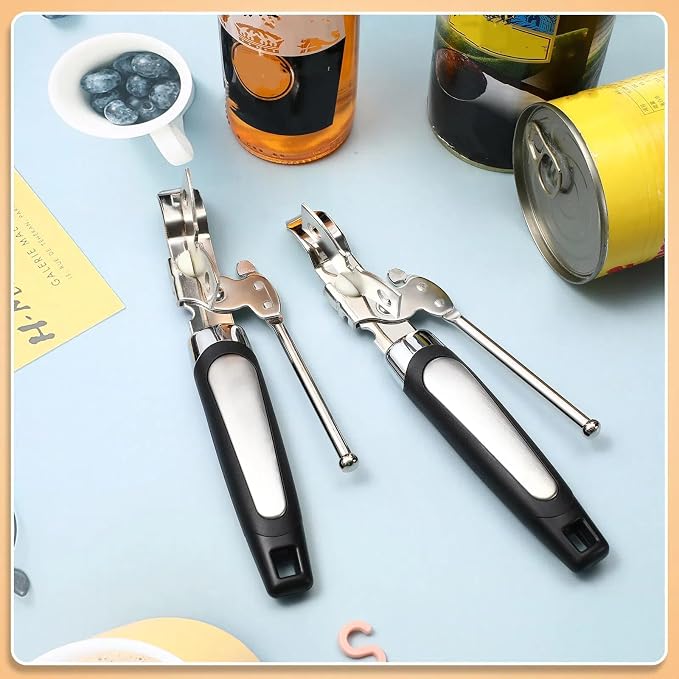 Gisafai 10 Pcs Can Opener Manual Bulk Smooth Edge with Sharp Blade and Soft Non Slip Grip Handle Heavy Duty Handheld Safety Can Opener for Kitchen Restaurant, Black and Silver
