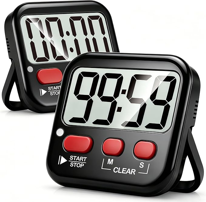 2 Pack Digital Timer for Kids Classroom Kitchen Timers for Cooking | w/ Battery, Easy to View, Alarm, Mute Mode, Count Down/Up, Magnetic, Kickstand, Hanging, Classroom Timer for Teacher Supplies