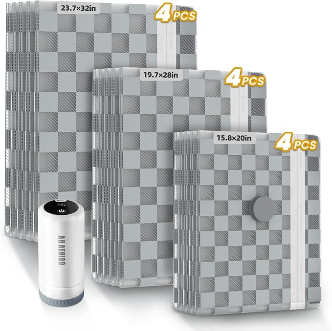 12 Pack Vacuum Storage Bags for Travel with Digital Display Air Pump,Carry-on Packing Bags for Luggage and Suitcase,Space Saver for Clothes