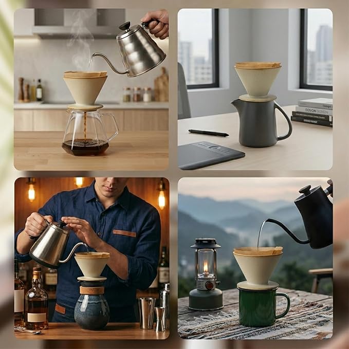 DIF DECO Ceramic Pour Over Coffee Dripper, Reusable Porcelain Portable Pour Over Coffee Maker, Slow Brewing Accessories with 1 Holes for Home, Office, Travel, Camping (Brown)