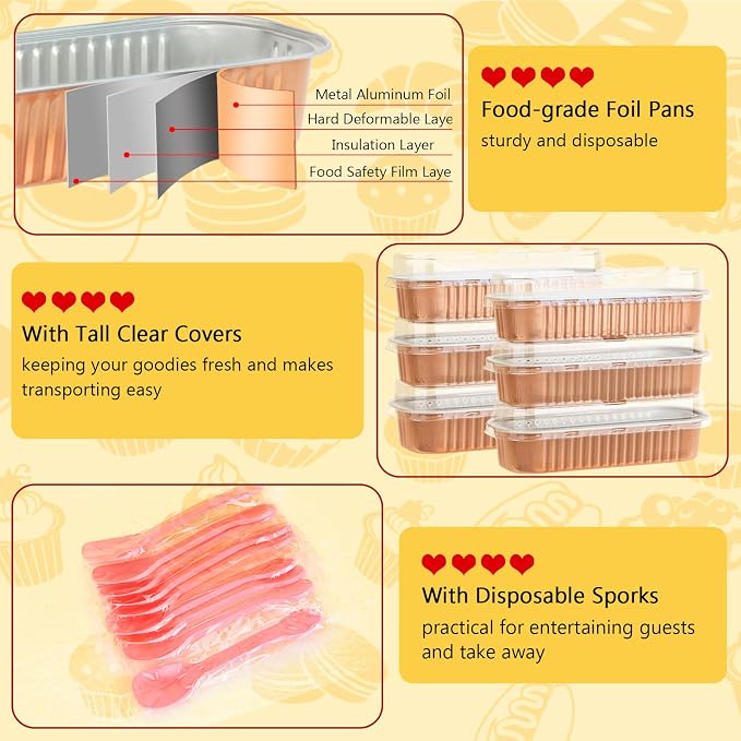 LNYZQUS Mini Loaf Pans with Lids, 6.8oz Cake Tins for Small Bake | 25 Pack, Rectangle, Champagne, Disposable Aluminum Foil Baking Cups, Individual Dessert Containers for Party Treats